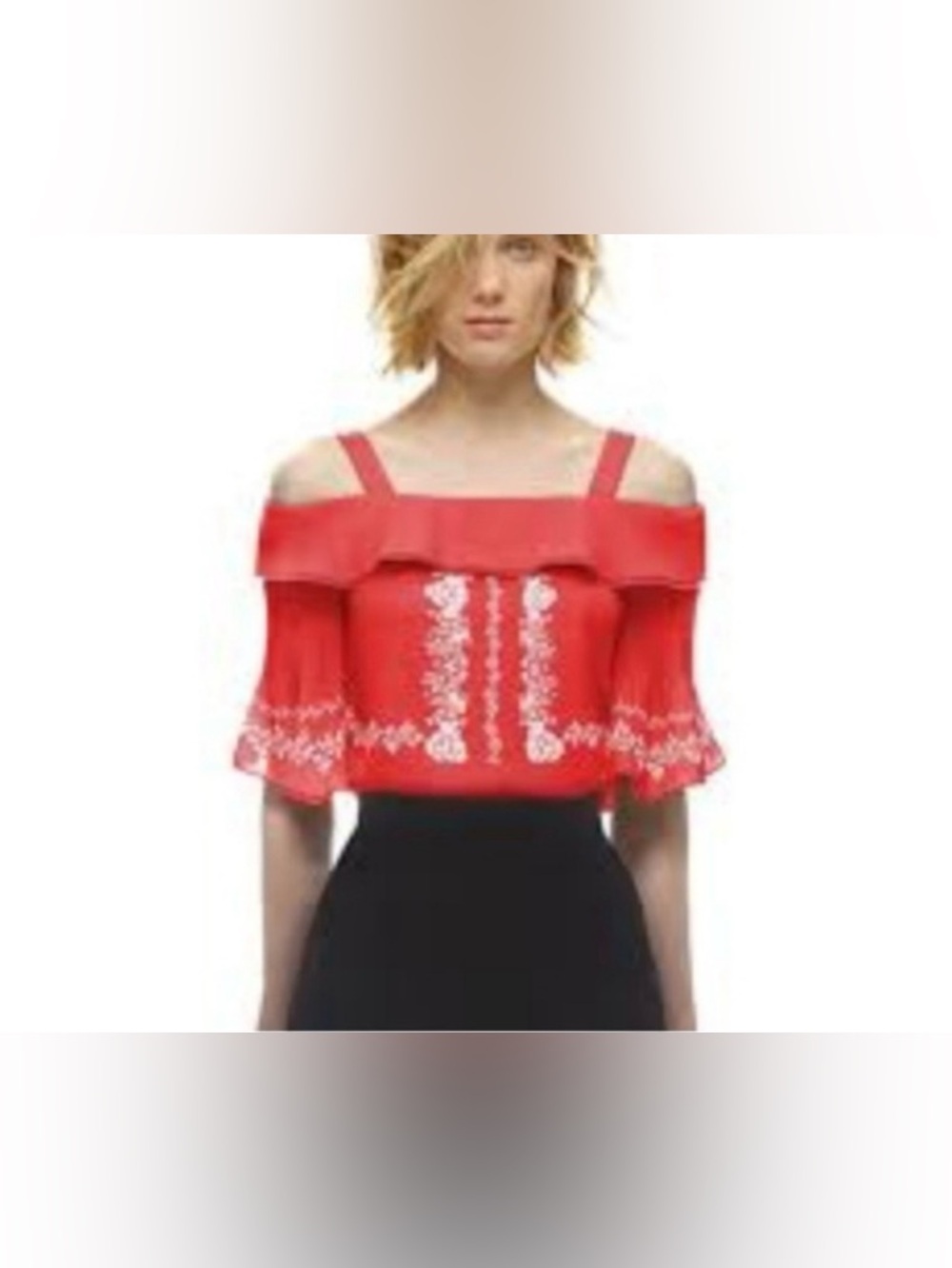 Self-Portrait Red Cold-Shoulder Ruffle Top - Picture 2 of 5